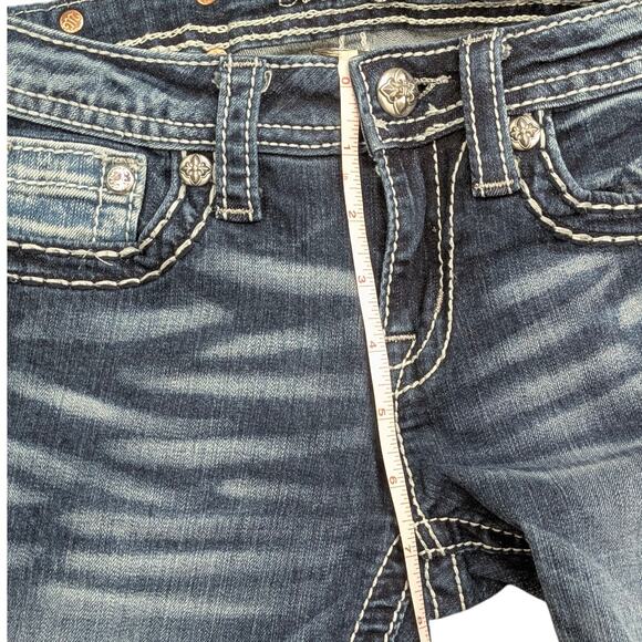 MISS ME Skinny Jeans Bedazzled Cross, Beads & Rhinestones Back Pockets Women 26 - Picture 9 of 9